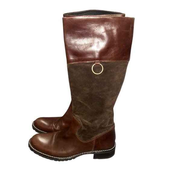 Franco Barbieri Women's Cognac Brown Suede & Leather Riding Boots Sz 8 - Picture 1 of 4